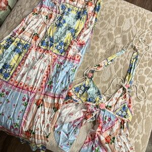 NWT! For Love And Lemons Pink and Green Floral  maxi skirt and top